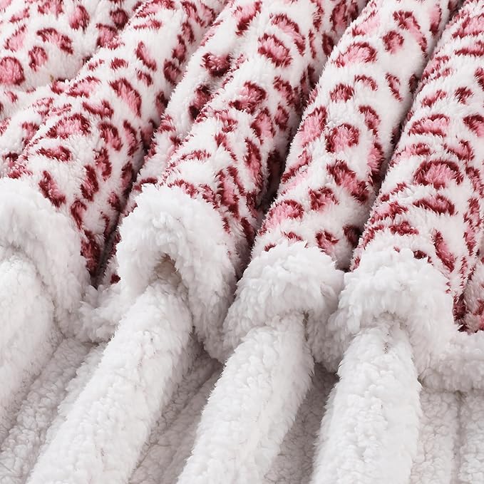 Electric Heated Blanket Full Size 72×84, 10H Auto Off & 6 Heating Settings Fluffy Ultra Soft Warmth Lightweight Cozy Plush Sherpa Machine Washable, Fast Heating, Home Office Leopard Print Pink & White