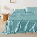 Bedsure Satin Sheets Full Size - 4 Piece Silky Bedsheets with 15 Inches Deep Pocket Fitted Bedsheet,1 Flat Sheet, 2 Satin Pillowcases, Good for Hair & Skin (Full, Blue)