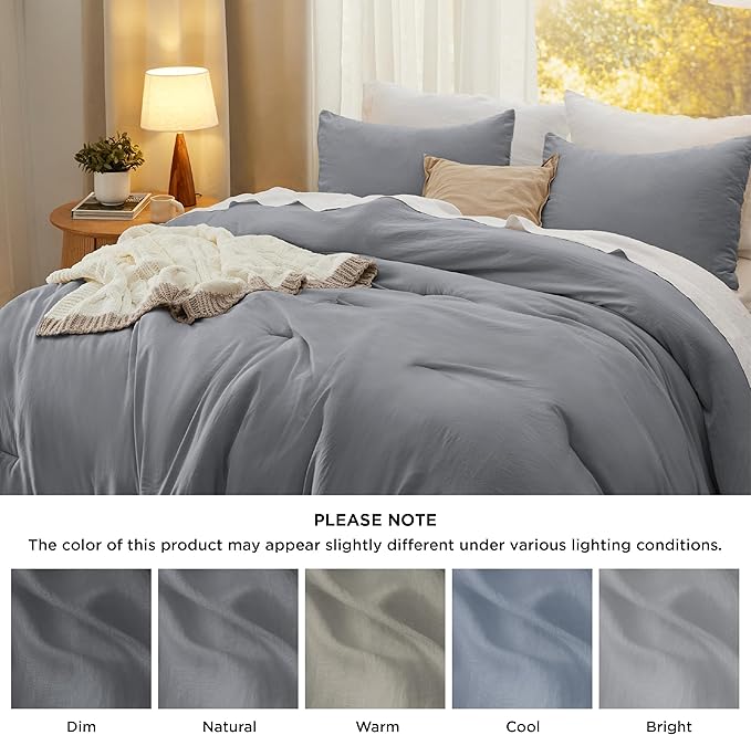 Bedsure Queen Size Comforter Set, Grey Soft Prewashed Bedding for All Seasons, 3 Pieces GentleSoft™️ Warm Down Alternative Bed Set, 1 Lightweight Comforter (90"x90") and 2 Pillowcases (20"x26")