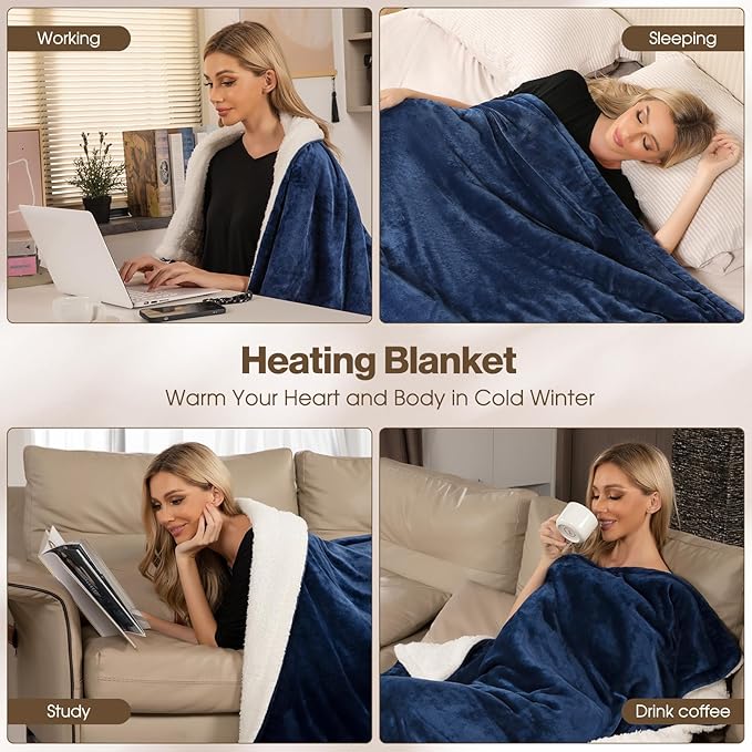Heated Blanket Electric King Size 90"X100",Electric Blanket with 6 Heat Settings & 1-10 Hours Time Settings Auto-Off,Machine Washable Heating Blanket for Home and Office (Blue)