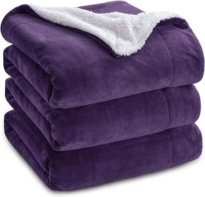 Bedsure GentleSoft Sherpa Fleece Blankets Queen Size for Bed - Thick and Warm Throw for Girls and Women, Soft Fuzzy Plush Queen Blanket for Winter, Purple, 90x90 Inches