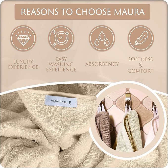MAURA Basics Hand Towels for Bathroom with Hanging Hook Loops. Soft, Durable, Long Lasting and Absorbent Hand Towel Sets for Bathroom, American Standard Size 16"x28", Cream