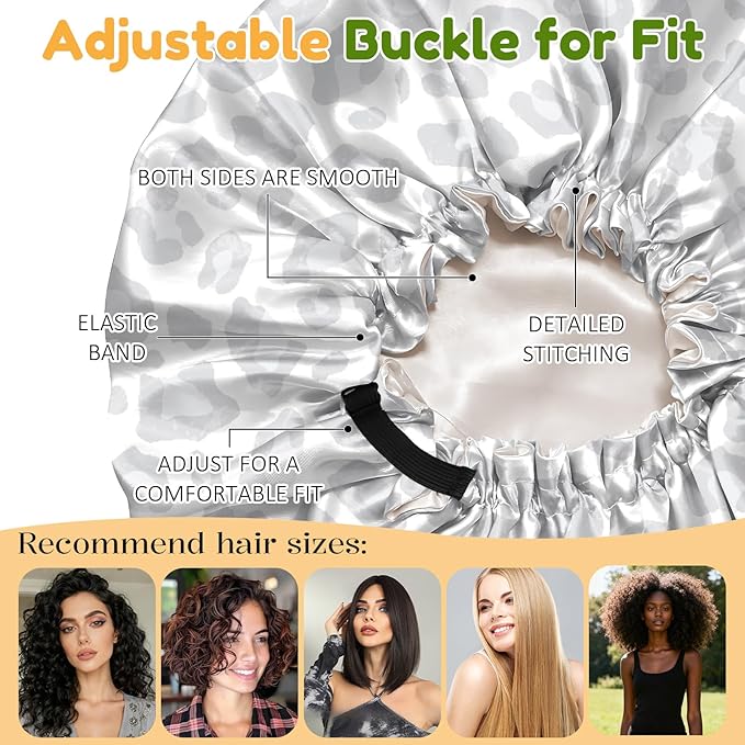 2 PCS Bonnets for Women Girls Satin Hair Bonnet Silk Adjustable Elastic Double Layer Hair Wrap Sleep Cap Comfort Cute-Leopard Spots