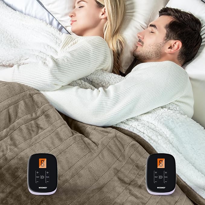 WOOMER Heated Blanket King Size,Durable Flannel and Soft Sherpa,Dual Control,84” × 90” Electric Blanket, 10 Heat Levels&0.5-12h auto-Off, Overheat Protection,Energy Efficient
