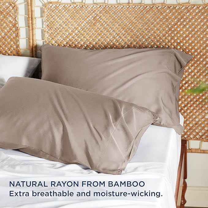 Bedsure King Size Pillow Cases Set of 2, Cooling Pillow Cases King, Rayon Derived from Bamboo Taupe Pillowcases, Breathable & Silky Soft Cool Bedding Pillow Covers with Envelope Closure, 20x36 Inches