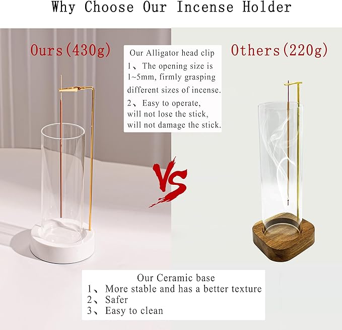 CEREMONY Incense Holder, Ceramic Incense Holder for Sticks with Glass Ash Catcher,Incense Burner for Meditation Yoga Spa Room Decor