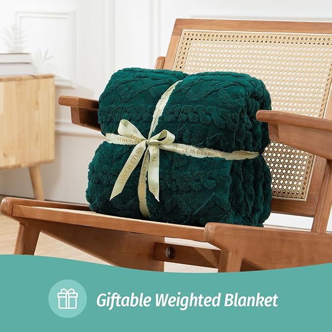 Wemore Weighted Blanket for Adults Twin Size 20 lbs, Dual Sided Soft Fuzzy Jacquard Sherpa Weighted Blankets for Sleeping, Cozy Fluffy Knitted Heavy Blanket for Couch Bed, Green, 60 x 80 inches