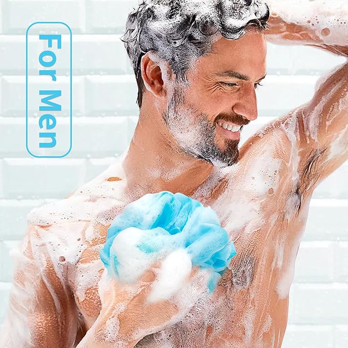 Bath Loofah Shower Sponge Body Back Scrubber Soft Mesh Shower Puffs Exfoliating Loofa for Women & Men Bath Accessories Cleaning Tool (4Pack 60G Loofah Sponge, Forest Fairy)