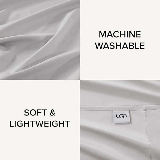 UGG Full Sheet Set 4-Piece Luxury Cooling Sheets Deep Pockets Premium Bedding with 2 Pillow Shams Hypoallergenic Machine Washable Soft Lightweight Bed Set for Bedroom, Full, Stone Grey (Hedi)