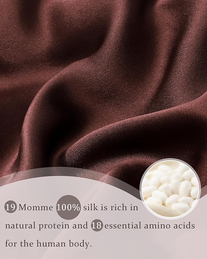 100% Mulberry Silk Bonnet for Sleeping Women Double Layer Silk Hair Bonnet Natural Silk Sleep Cap with Elastic Reversible Hair Wrap (Coffee + Champagne)