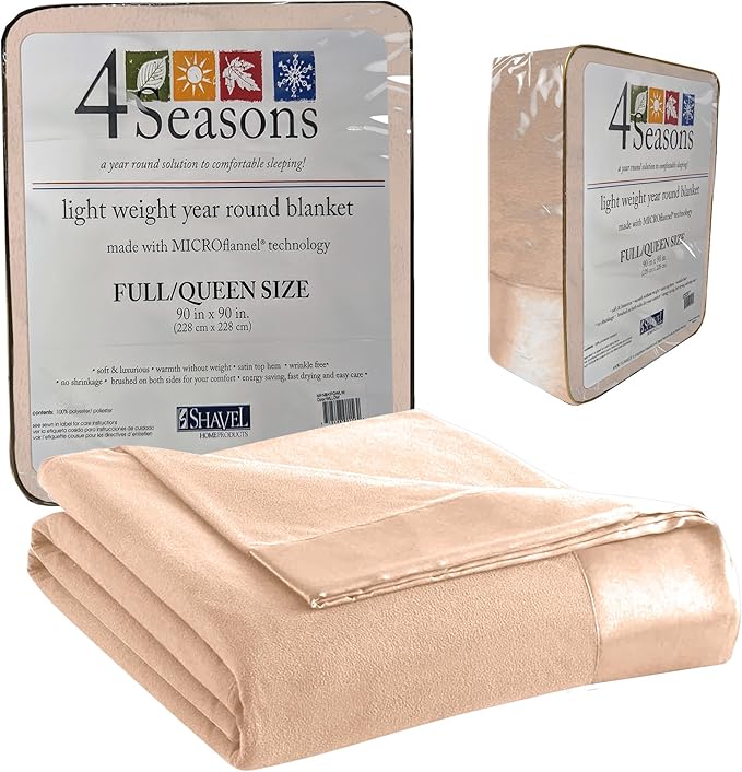 Thermee Micro Flannel Full/Queen Size Blankets, Lightweight All Seasons Cozy Blanket, Throw Blankets for Home and Living Room, Comfy & Soft Blanket for Couch, Machine Wash, No Pilling - Tan