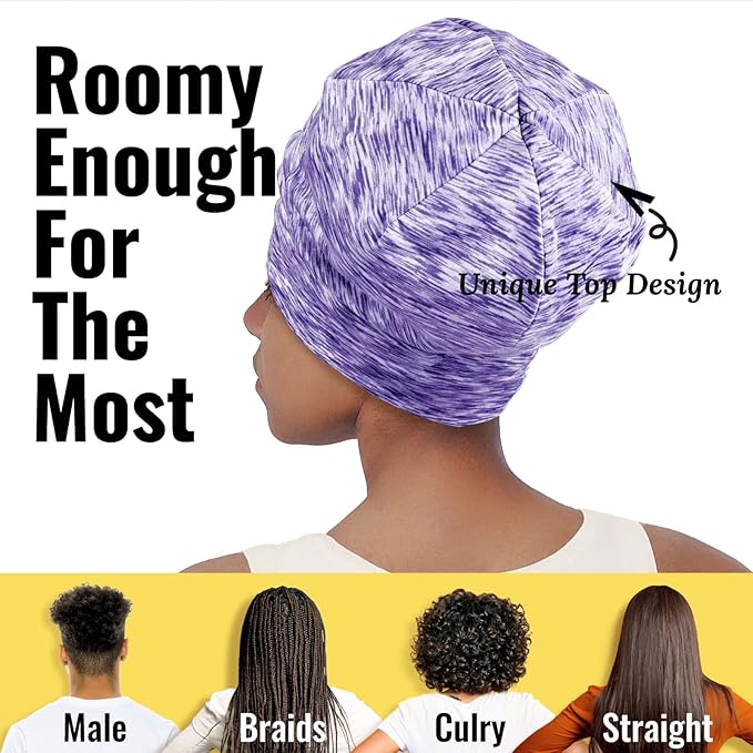 Satin Lined Sleep Cap Bonnet for Curly Hair and Braids, Stay On All Night Hair Wrap with Adjustable Strap for Women and Men, Pruple Type1, Pack of 1