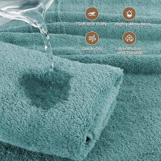 SEMAXE 4-Pack Luxury Bath Towels for Bathroom, 100% Cotton, Soft, Absorbent, and Quick-Drying, 55"x27", Blue, Perfect for Hotels, Gyms, and Spas