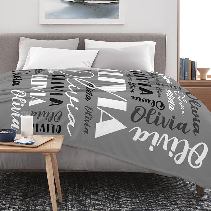 Name Blanket Personalized Blanket for Adult Kids Flannel Customize Throw Blanket Custom (Color 12, 60 x 80 Inches)