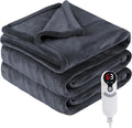 Electric Heated Blanket Throw Size 50" x 60" Heated Throw with 6 Heating Levels & 3 Hours Auto Off, Machine Washable, Dark Gray