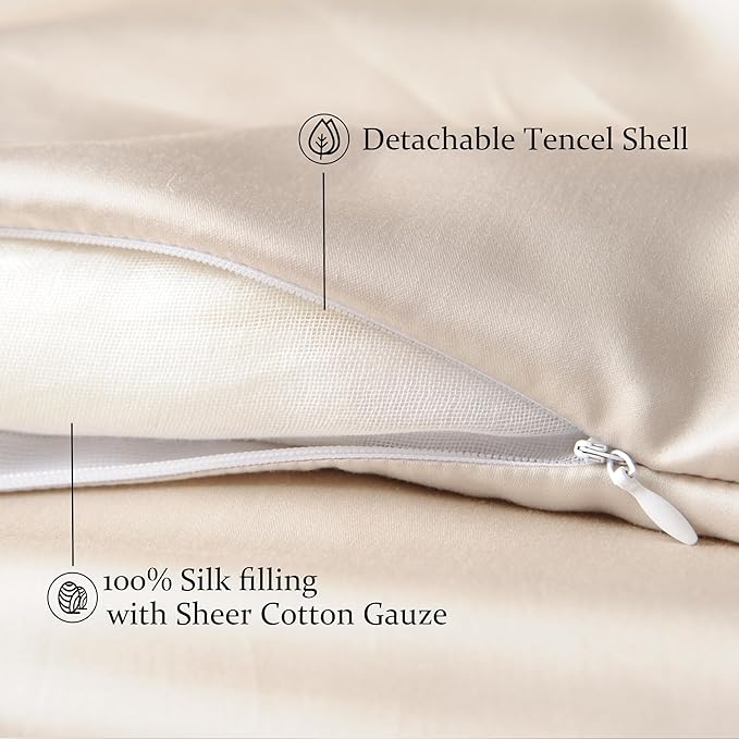 CUDDLE DREAMS Silk Filled Comforter for All Season, Detachable Tencel Duvet Cover for Easy Care, Naturally Breathable (Light Pewter, King)