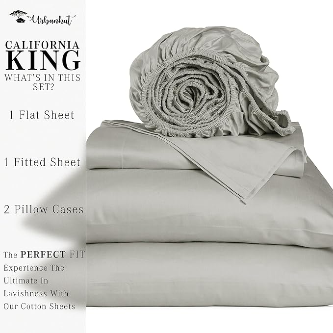 URBANHUT 1000 Thread Count Egyptian Cotton Sheets California King Size, Breathable Long Staple, 4 Pc Bed Sheet Sets, Luxury Hotel Sateen Sheets Fits 16" Deep Pocket - Silver Grey