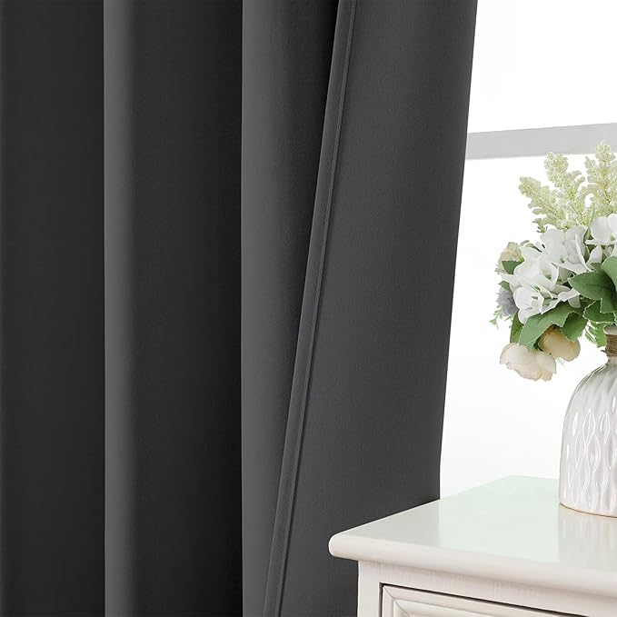 CUCRAF Dark Grey Blackout Curtains 54 inch Length 2 Panels Set, Rod Pocket Room Darkening Drapes for Bedroom Living Room, Insulated Thermal Light Blocking Window Curtain (W52 x L54 Inch)