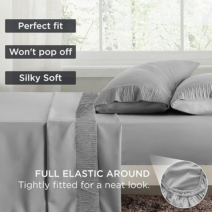 Bedsure King Size Sheets Set - 4 Pieces Soft King Sheets - Breathable & Cooling - Hotel Luxury - Easy Care Polyester Microfiber Bedding for Women, Men, Grey