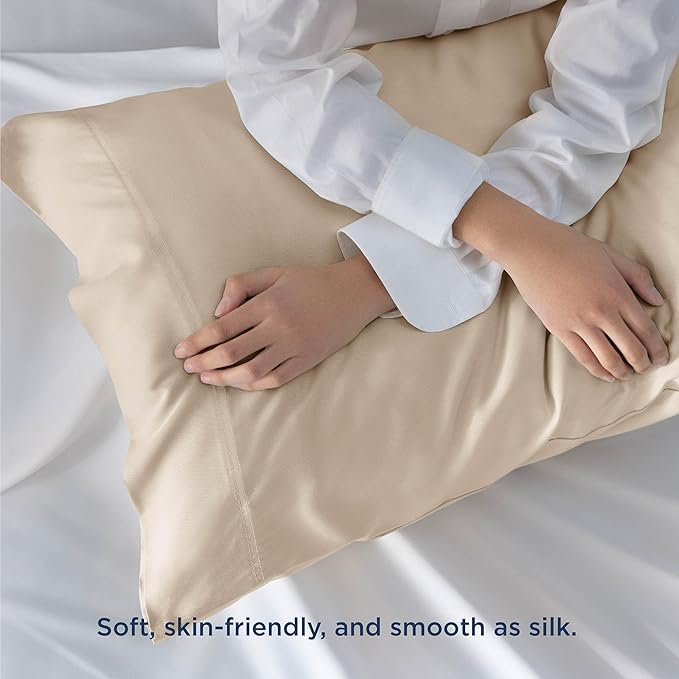 Bedsure King Size Pillow Cases Set of 2, Cooling Pillow Cases King, Rayon Derived from Bamboo Beige Pillowcases, Breathable & Silky Soft Cool Bedding Pillow Covers with Envelope Closure, 20x36 Inches
