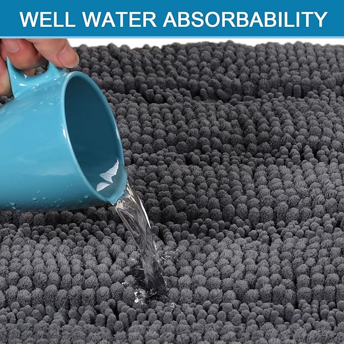 H.VERSAILTEX Bath Rugs for Bathroom Non Slip Bath Mats Extra Thick Chenille Striped Rug 20" x 32" Absorbent Non Skid Fluffy Soft Shaggy Washable Dry Fast Plush Mat for Indoor, Bath Room, Tub - Grey