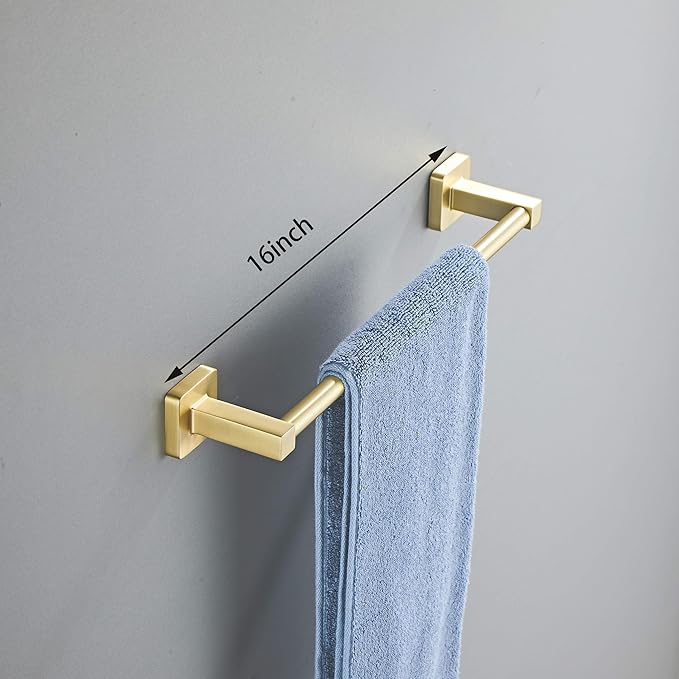 Brusehd Light Gold Bathroom Hardware Set 4 Pieces,Towel Bar Set Stainless Steel Wall Mounted, Includes 16In Hand Towel Bar, Towel Ring, Robe Towel Hooks,Toilet Paper Holder, Bathroom Towel Rack Set…