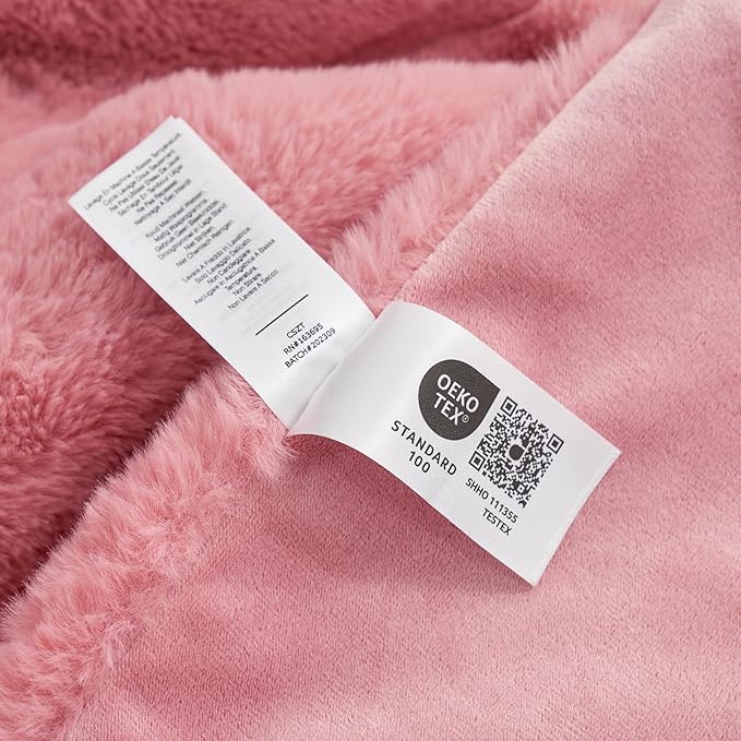 Cozy Bliss Faux Fur Throw Blanket for Couch, Cozy Warm Plush Striped Blanket for Sofa Bedroom Living Room, 50 * 60 Inches Pink