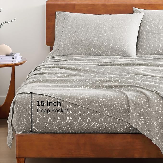 LANE LINEN 100% Organic Cotton Sheets King Size, Low Pilling Fade Resistant Machine Washable Naturally Cooling King Bedding Set, Soft & Comfy Sustainably Produced Cotton Sheets - Snowdrop