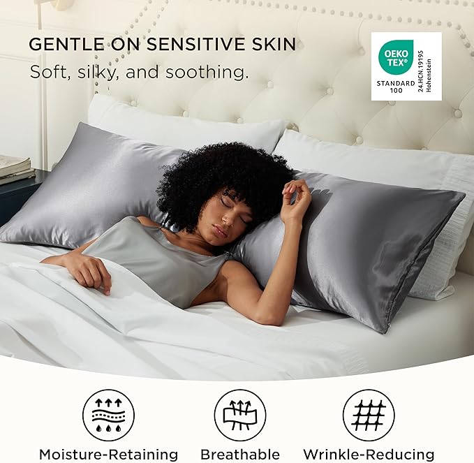 Bedsure Satin Body Pillow Pillowcase, Similar to Silk Body Pillow Cover with Zipper, Soft & Breathable Long Pillow Case, Cooling & Silky Long Pillowcase for Hair and Skin, Dark Grey, 20x54 Inches