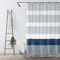 Awellife Navy Blue Shower Curtain for Bathroom Stripe Tassel Shower Curtain 84 X 72 Inches Farmhouse Cotton Wide