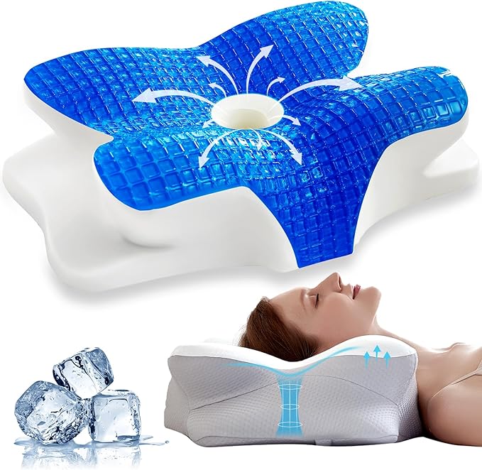 EUCIOR Cooling Gel Pillows for Neck and Shoulder,Cervical Pillow Cozy Sleeping,Odorless Ergonomic Contour Memory Foam Pillows for Side Back Stomach Sleepers with Pillowcase (Grey)