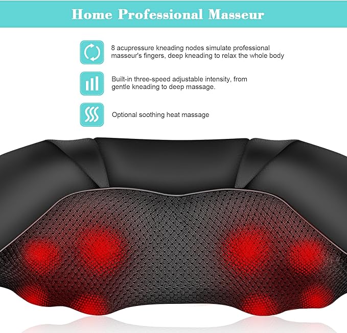 Shiatsu Neck and Back Massager with Heat, Electric Deep Tissue 4D Kneading Massage Pillow for Shoulder, Leg, Body Muscle Pain Relief - Best Gifts for Women Men Mom Dad