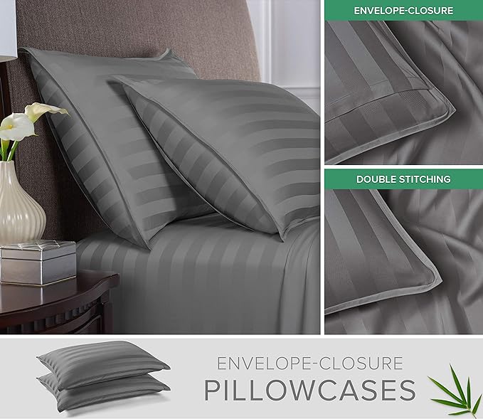 California King Sheets by Pure Bamboo, Genuine 100% Organic Viscose Derived from Bamboo Bed Sheet Set, Soft & Cooling, Double Stitching, Lifetime Quality Promise (California King, Jacquard Stone)