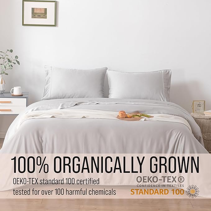 Bella Coterie Luxury Bamboo Viscose Cal King Size Sheet Set | 100% Organically Grown | Ultra Soft | Cooling for Hot Sleepers | 18" Deep Pocket [Grey Mist]