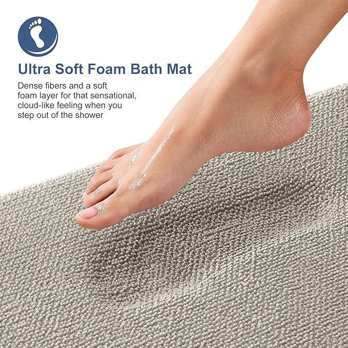 OLANLY Thick Memory Foam Bath Mat Rug 30x20, Extra Soft Absorbent Bathroom Rug, Quick Dry Bath Mats, Non-Slip, Machine Washable Carpet for Bathroom, Tub and Shower, Home Decor Accessories, Warm Taupe