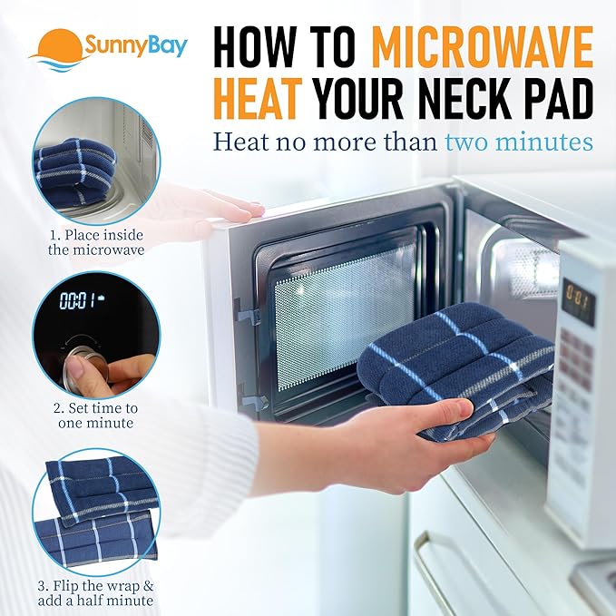 SunnyBay Microwave Heating Pad, Microwavable Heated Neck and Shoulder Wrap for Moist Hot Lightly Weighted with Moldable Flaxseed, Cotton and Fleece Surface, 26x6 Inches, Made in USA, Ocean Blue