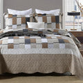 ENJOHOS 3PC Queen Quilt Sets with Shams Navy and Brown Blocks Patchwork Quilt Lightweight Reversible Bed Coverlet All Season Bedspread for Queen Bed Patch Plaid Daybed Bedding (Multi Patch)