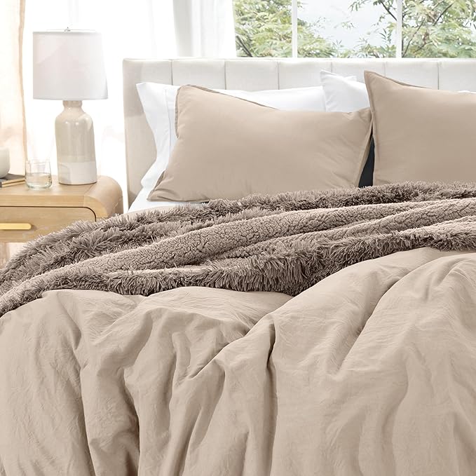 Bare Home Microfiber Duvet Cover Set - Ultra Soft Washed Microfiber - Queen Size - Linen-Like Look - Easy Care - Breathable Fabric - Our Softest Duvet Cover Set (Queen, Pebble Beach)