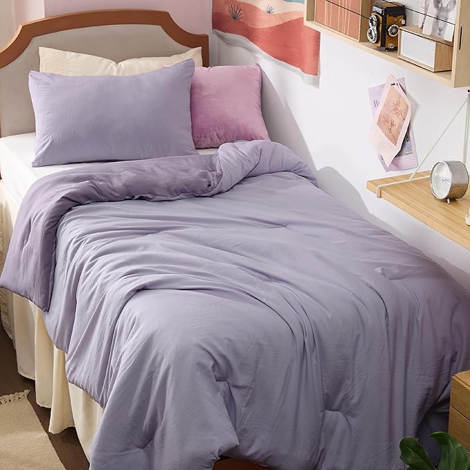 Bedsure Twin/Twin XL Comforter Set, Reversible Purple Soft Prewashed Bedding for All Seasons, 2 Pieces Warm Down Alternative Bed Set, 1 Lightweight Comforter (68"x88") and 1 Pillowcase