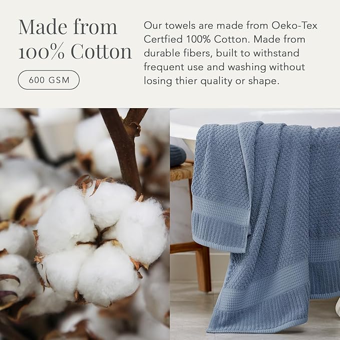 NY Loft 100% Cotton Bath Towel 4 Pack | Super Soft & Absorbent Quick-Dry Bath Towels 30" x 52" |Textured and Durable Cotton | Trinity Collection (4 Pack Bath Towel, Flint Stone)