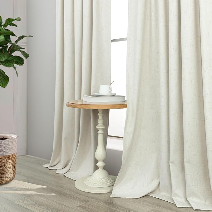100 Inch Curtains Blackout for Bedroom Cooling Black Out Large Window Linen Look Custom Length 100 Inches Long Neutral Cream Colored Sound Proof Heat Blocking Thermal Drapes for Living Room Dorm 2Pcs