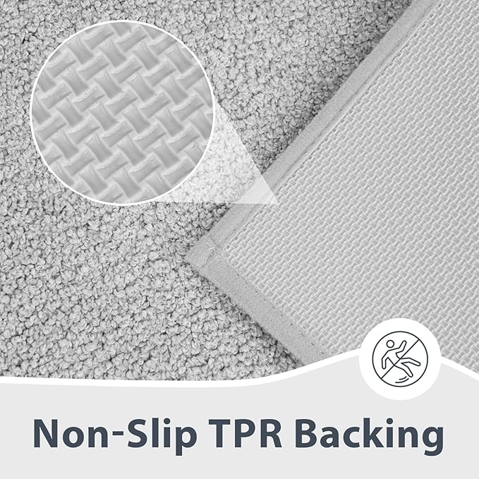 Bathroom Rugs U-Shaped 20" x 24", Non-Slip Extra Soft Absorbent Bath Rugs, Machine Washable Quick Dry Bath Mats for Toilet Base, Light Grey & Grey