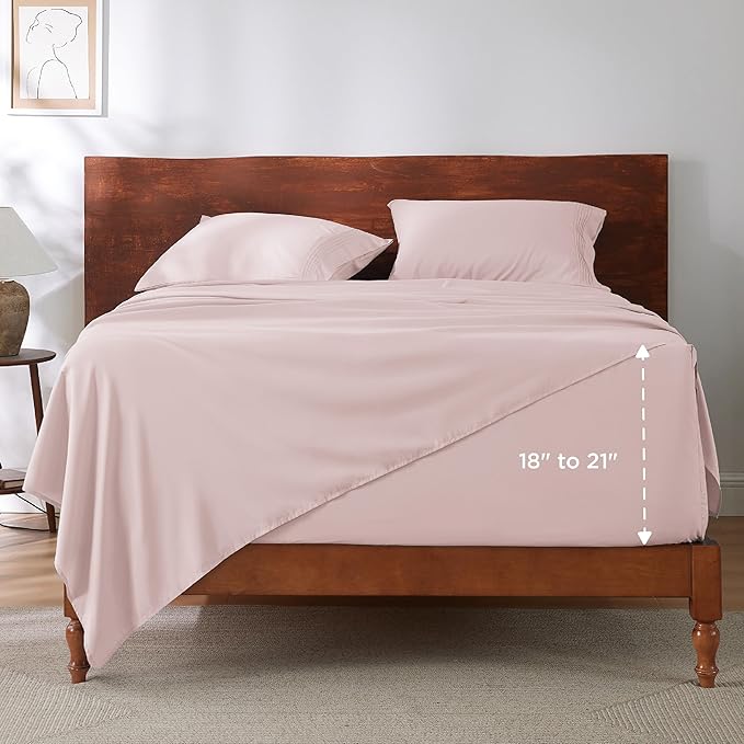 Bedsure Deep Pocket Full Size Bed Sheets Set - Fits Mattresses Up to 21 Inches Thick - 4 Piece GentleSoft Bed Sheets, Moisture Wicking, Cooling Bedsheet & Pillowcases, Easy & Secure Fit, Blush Pink