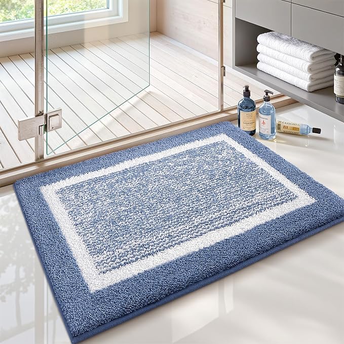 Color&Geometry Simple and Stylish Bathroom Runner Non Slip, 24"x43" Light Blue Bath Runner Rug, Absorbent, Soft, Washable, Microfiber Bath Mat Bathroom Carpet