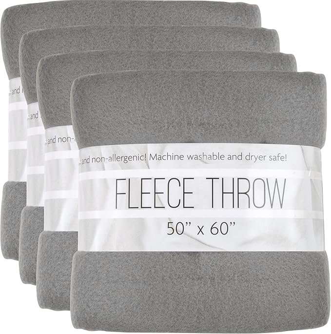 (24 Pack) Wholesale Bulk Fleece 50x60 Throw Blankets for Wedding Favors, Homeless Women, Men in Assorted Colors, 160 GSM