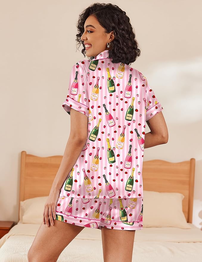 Ekouaer Pajamas for Women Set Silk Satin Pjs Shorts Sleepwear 2 Piece Loungewear S-XXL