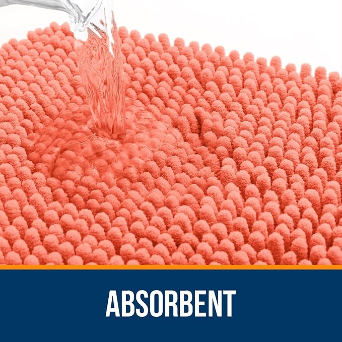 OLANLY Toilet Rugs U-Shaped 24x20, Extra Soft Absorbent Chenille Contour Bathroom Rugs for Toilet, Dry Quickly, Machine Washable, Non-Slip Bath Mat, Coral