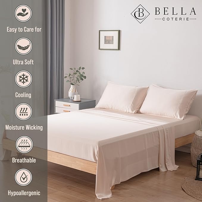Bella Coterie Luxury Bamboo Viscose Full Size Sheet Set | 100% Organically Grown | Ultra Soft | Cooling for Hot Sleepers | 18" Deep Pocket [Champagne]
