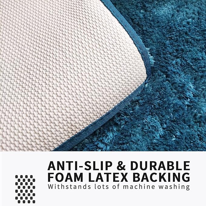 FIFU Bathroom Runner Rug 24" W x 60" L, Bath Mats for Bathroom, Bedroom & Kitchen, Non-Slip Rubber Latex Backing, Comfort & Soft Shower Bathmat & Carpet for Sink, Home & Hallways, Peacock Blue