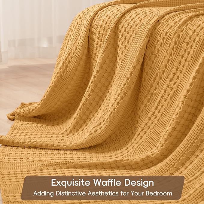 PHF 100% Cotton Waffle Weave Blanket Queen Size for Bed, Soft Lightweight & Breathable, All-Season Comfort, Luxury Aesthetic Woven Bedding for Home Decor, 90"x90", Pumpkin Orange